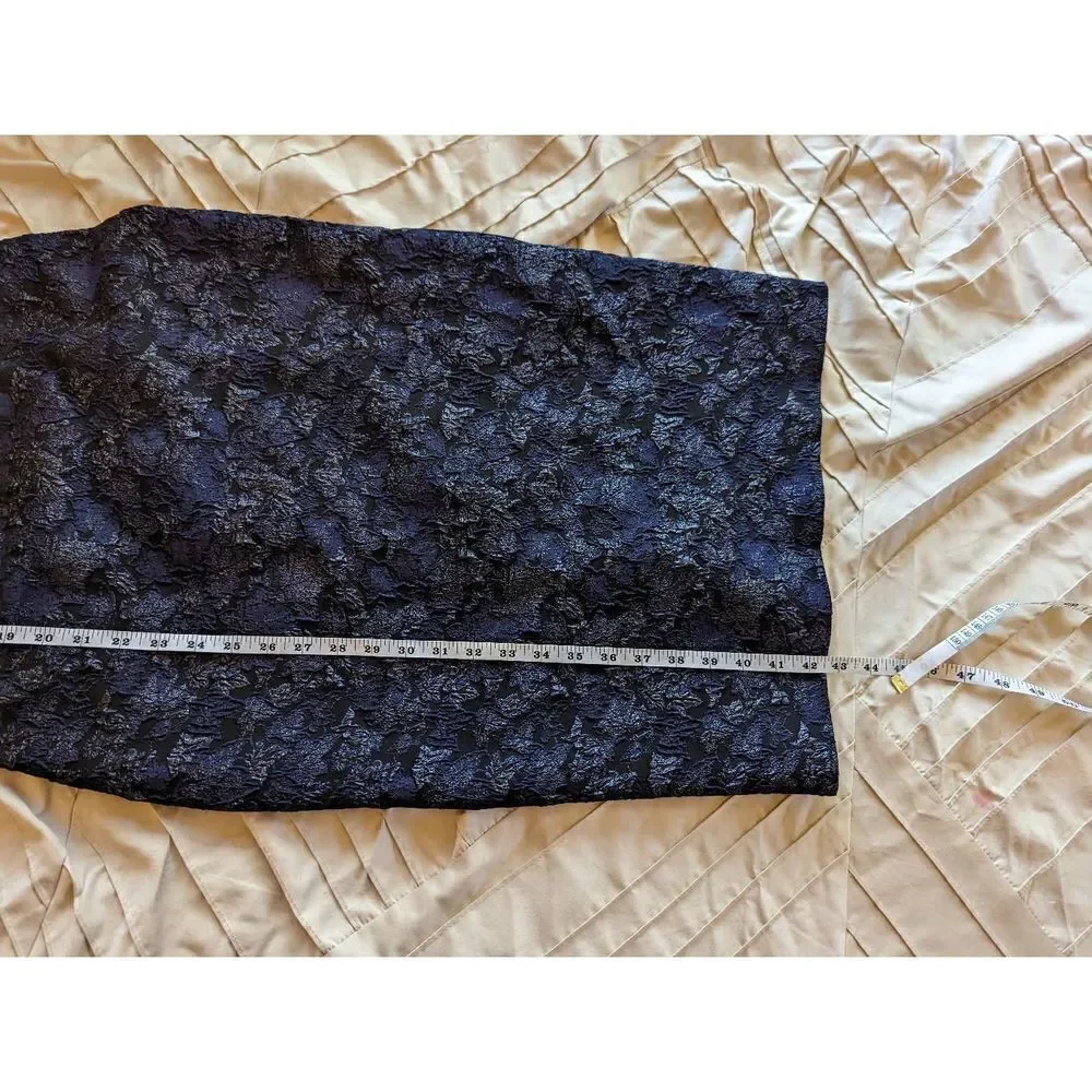 Theia ruffle sleeve cloque dress blue and gold knee length cocktail dress nwt sz - Picture 3 of 7